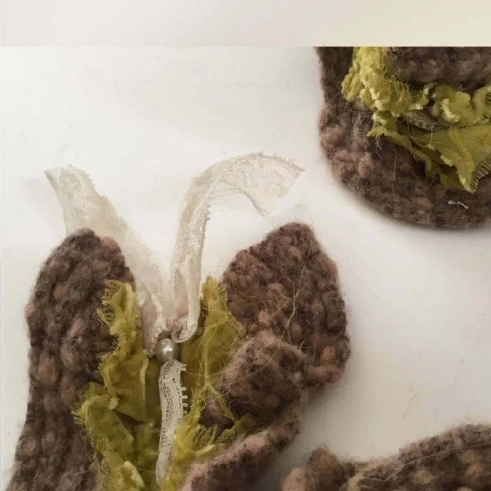 Y2K Odille Brown & Olive Ruffled Knit Scarf